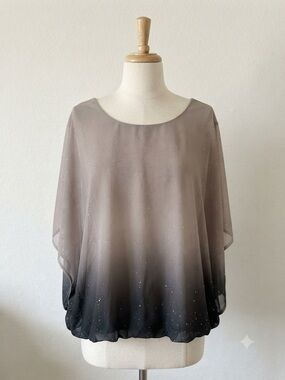 Sara Michelle Poncho style Taupe to Black Ombre Chiffon Blouse